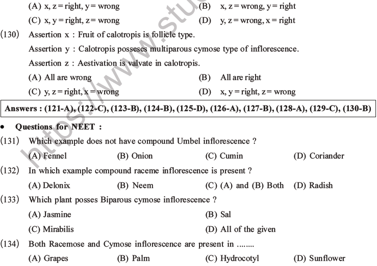 NEET Biology Morphology Of Plants MCQs Set C, Multiple Choice Questions